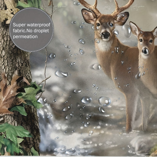 Wildlife Deer Shower Curtain Foggy Forest Elk Animal Shower Curtain