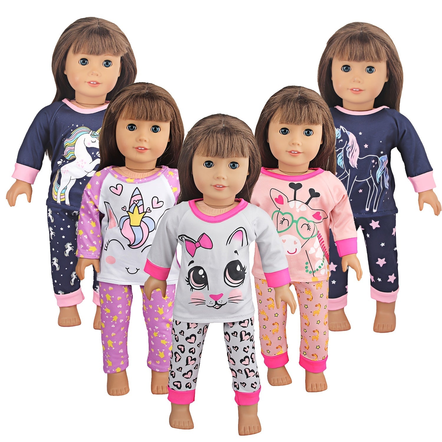 Cartoon Unicorn Cat Shark Giraffe Pajama Clothes Set for 18" Doll