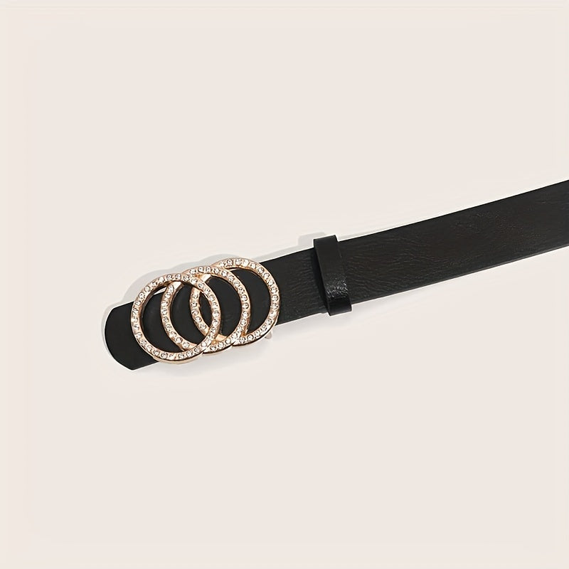2pcs Rhinestone Buckle Belt Set for Women