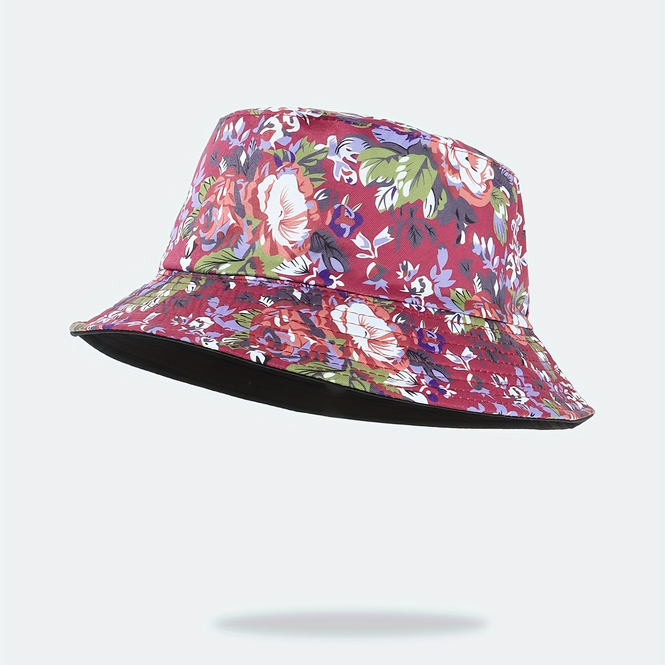 Red Floral Print Bucket Hat Reversible Boho Basin Hat Casual Sunshade Cap
