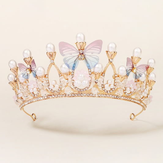 Pearl Butterfly Crown Headband Party Favor Princess Tiara Wedding Cosplay