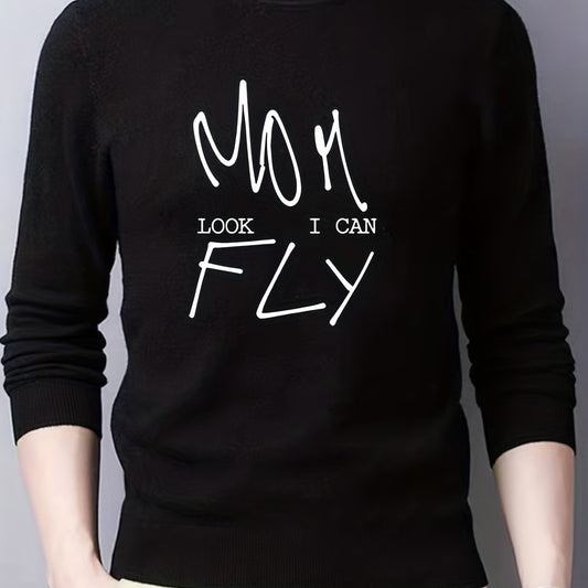 Mom Look Knitted Sweater Men's Casual Mid Stretch Crew Neck Pullover Sweater