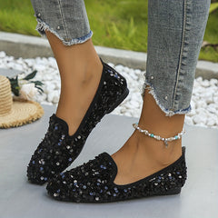 Sequin Flat Shoes Almond Toe Slip On Comfy Ballet Flats