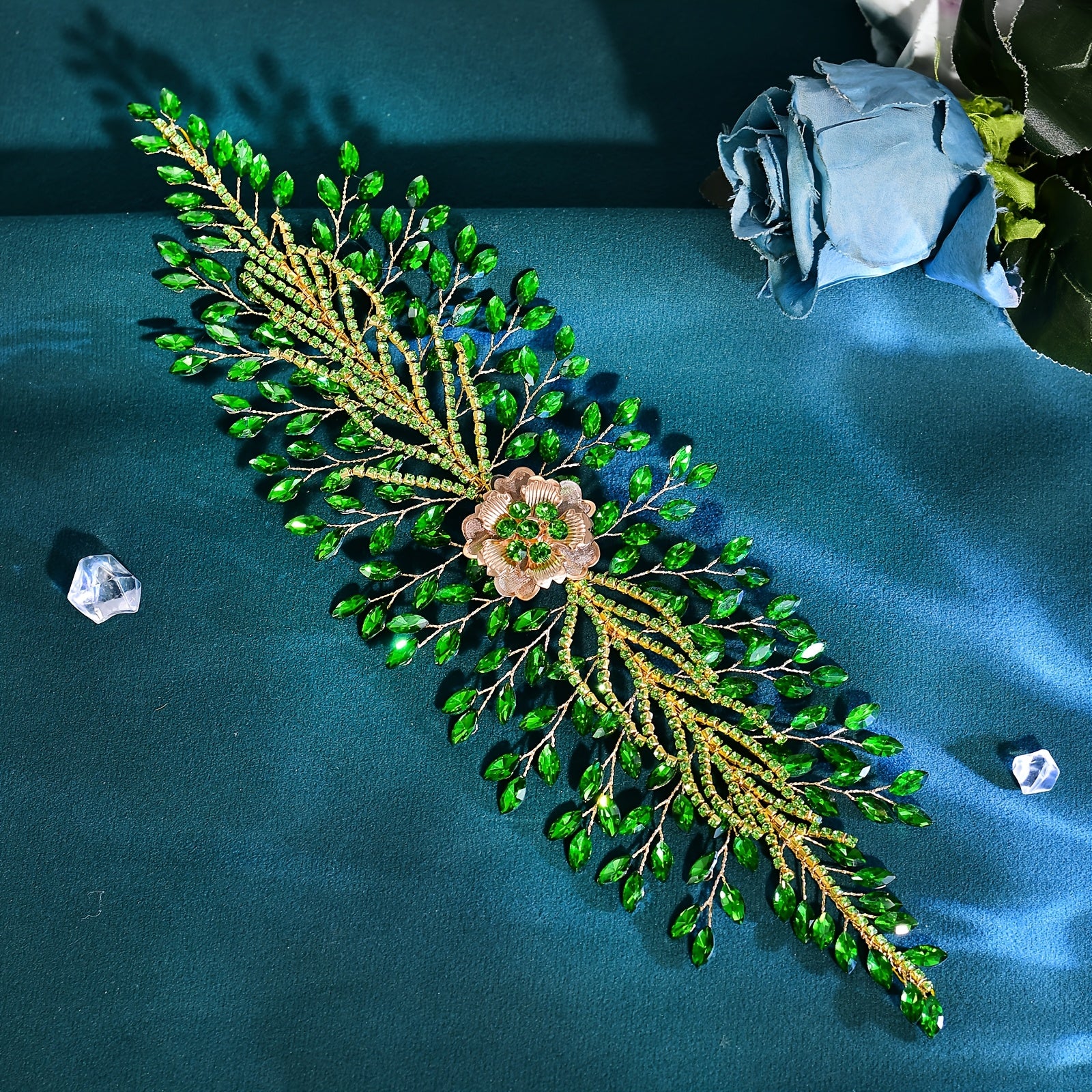 Green Rhinestone Flower Headband for Women