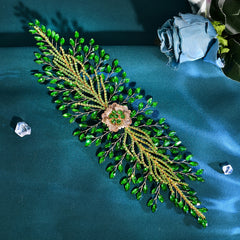 Green Rhinestone Flower Headband for Women