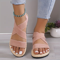 Women's Flat Sandals Open Toe Slip On Elastic Strap Casual Beach Sandals