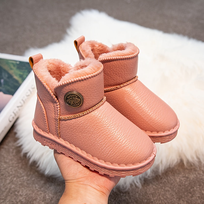 Girl's Warm Fleece Snow Boots Cozy Ankle Plush Hiking Shoes