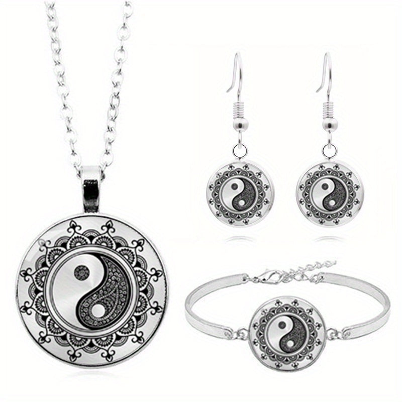 Women's Jewelry Set - Pendant Necklace, Drop Earrings, Bangle Bracelet