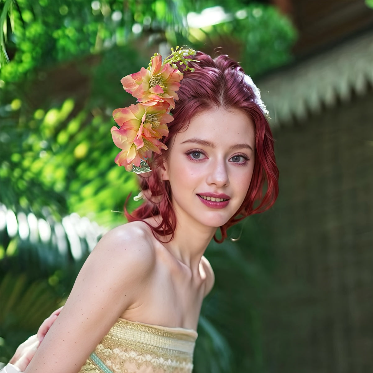 Ethnic Fabric Flower Hair Comb Bohemian Style Rose & Butterfly Headpiece