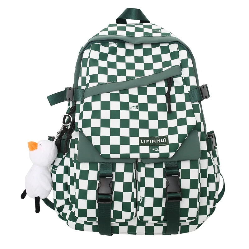 Nylon Plaid Backpack School Bag for Girls Student Travel Lady Student
