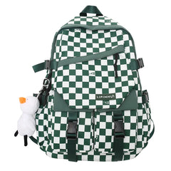 Nylon Plaid Backpack School Bag for Girls Student Travel Lady Student