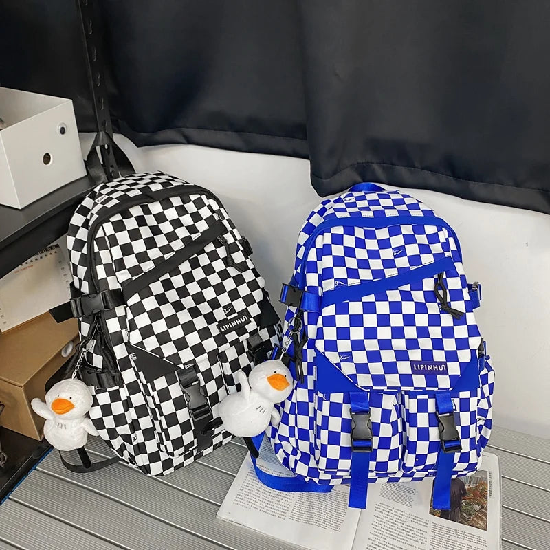 Nylon Plaid Backpack School Bag for Girls Student Travel Lady Student
