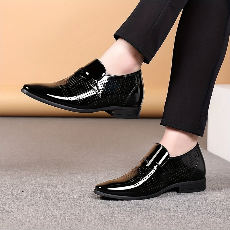 Glossy Tux Shoes Almond Toe Leather Loafer