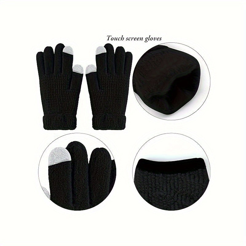 Winter Beanie Hat Neck Cover Touch Gloves Set