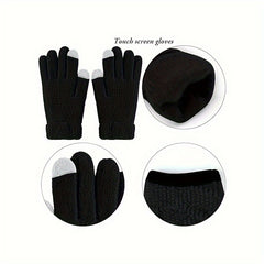 Winter Beanie Hat Neck Cover Touch Gloves Set