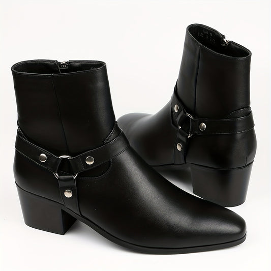 Men's High Heeled Boots Black Leather
