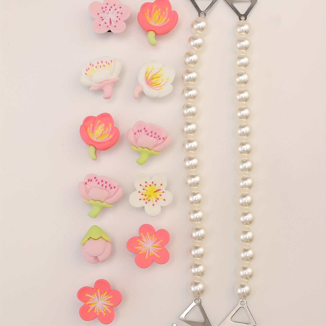 Cartoon Flower & Faux Pearl Shoe Charms - Resin Shoe Accessories