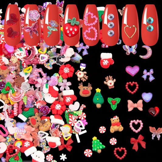 100 pcs Acrylic Nail Charms Butterfly Bear Flower Heart Crown Star Rhinestones