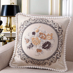 Chenille Embroidered Rose Floral Sofa Pillow Cover 19x19 Inches