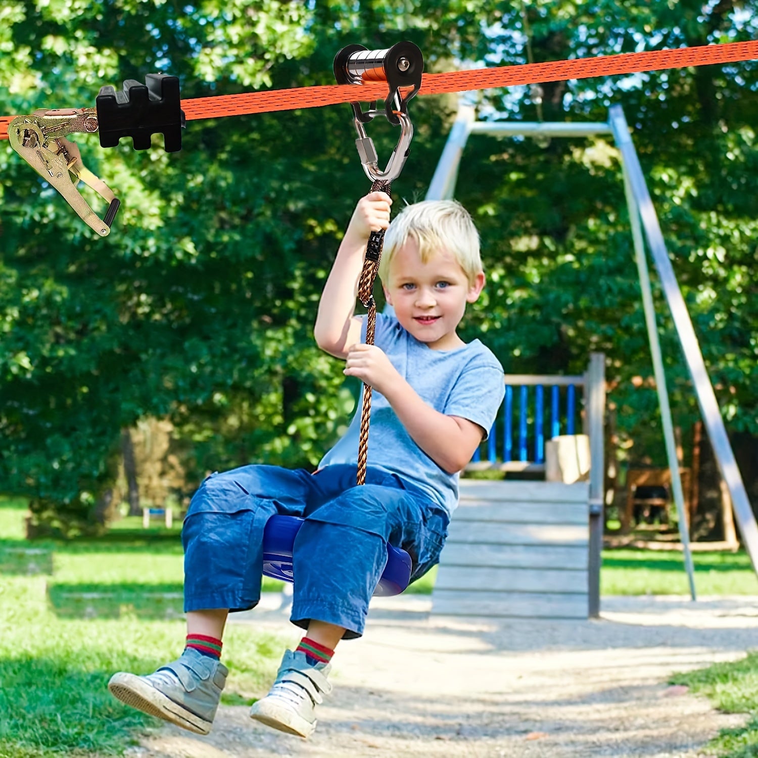 Outdoor Slide Flat Belt Set 20 12m Soft Rope Pulley Kit for Obstacle Course