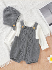 Unisex Baby Knit Sweater Romper Overalls & Hat Set