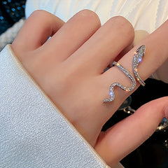 Gothic Snake Wrap Ring with Rhinestones Adjustable
