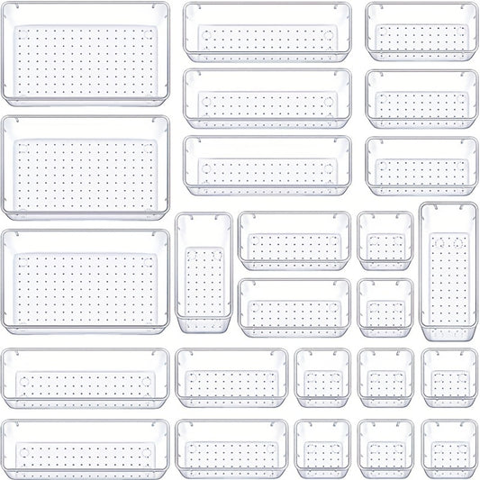 25pcs Drawer Organizer Set Clear Plastic Desk Drawer Dividers Trays Dresser Stor