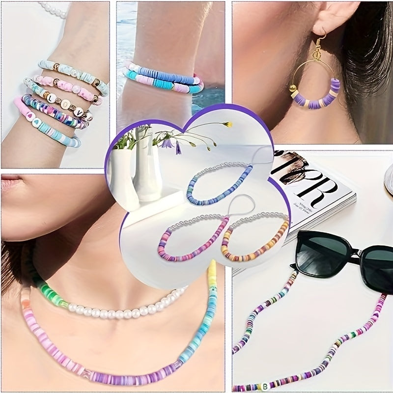 DIY Bracelet Making Kit 2400pcs Clay Bead Set Stone Beads Polymer Flat Beads