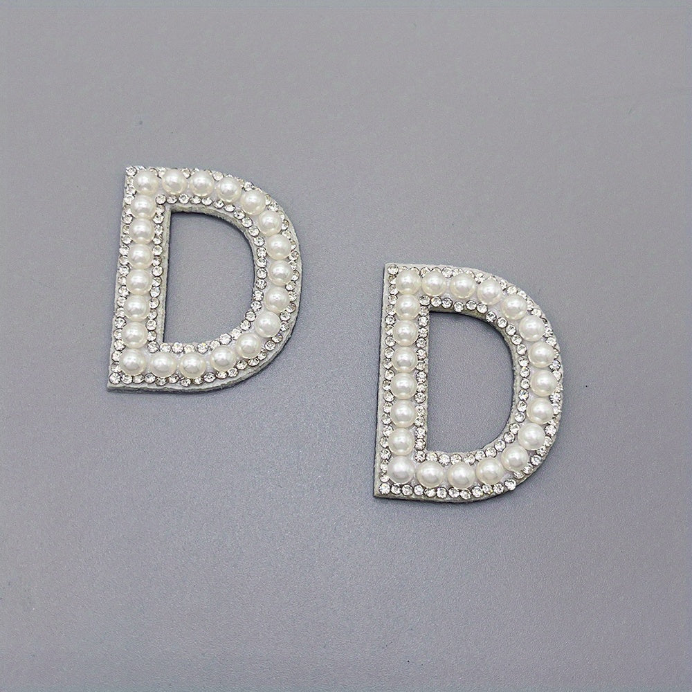 2pcs Pearl Rhinestone Letter Patch Sticker DIY Clothes Decoration