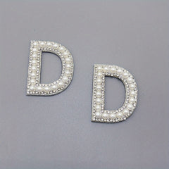 2pcs Pearl Rhinestone Letter Patch Sticker DIY Clothes Decoration