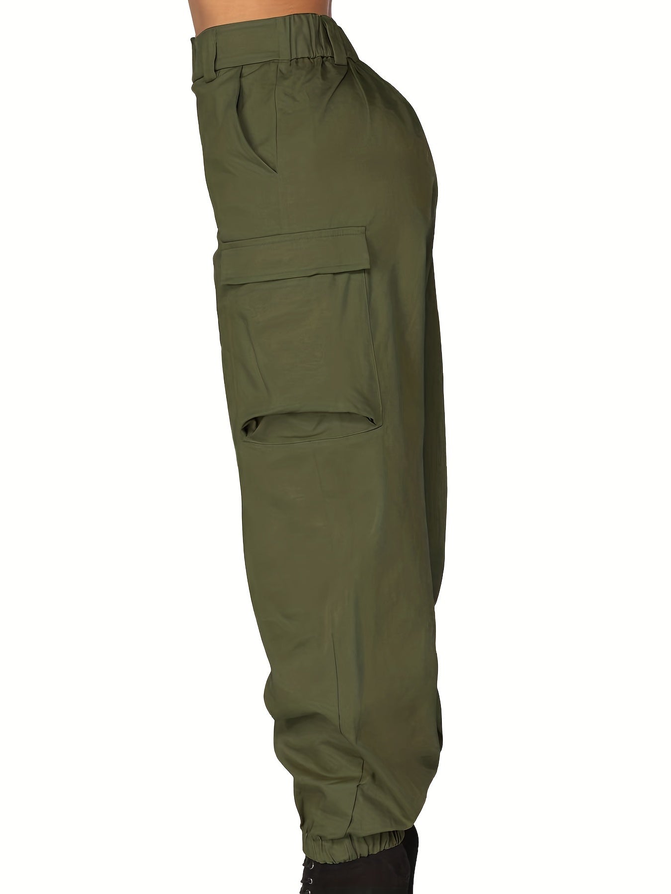 Women's Plus Solid Button Up Elastic High Rise Cargo Trousers