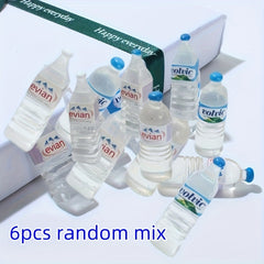 Mini Plastic Water Bottle Mix Set of 6 with Lids 1:12 Scale