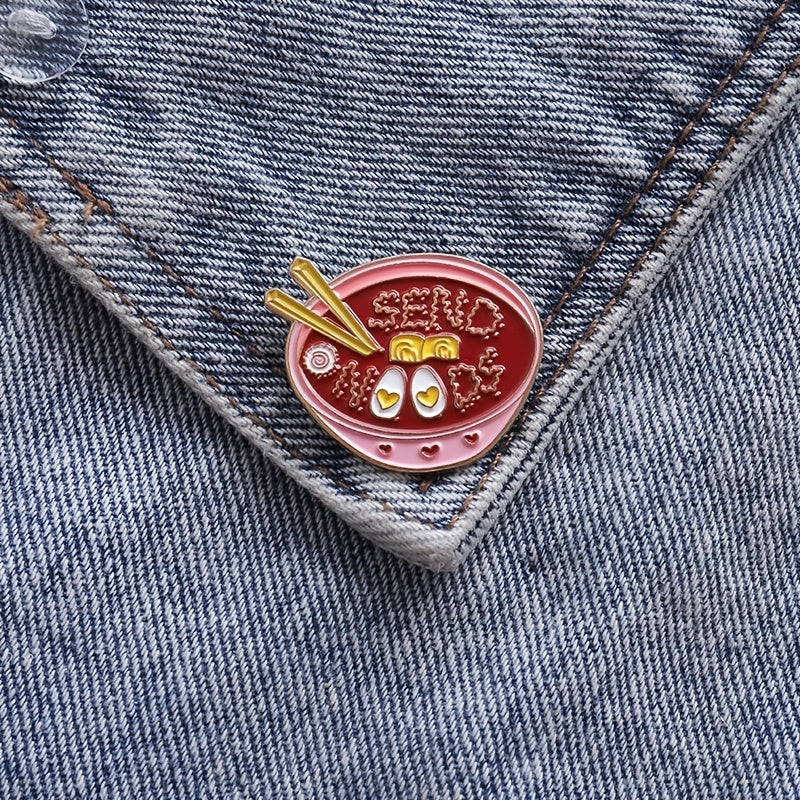One Bowl Egg Soup Noodle Brooch Accessory