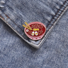 One Bowl Egg Soup Noodle Brooch Accessory