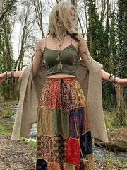 Colorblock Geometric Print High Rise Boho Skirt Plus Size