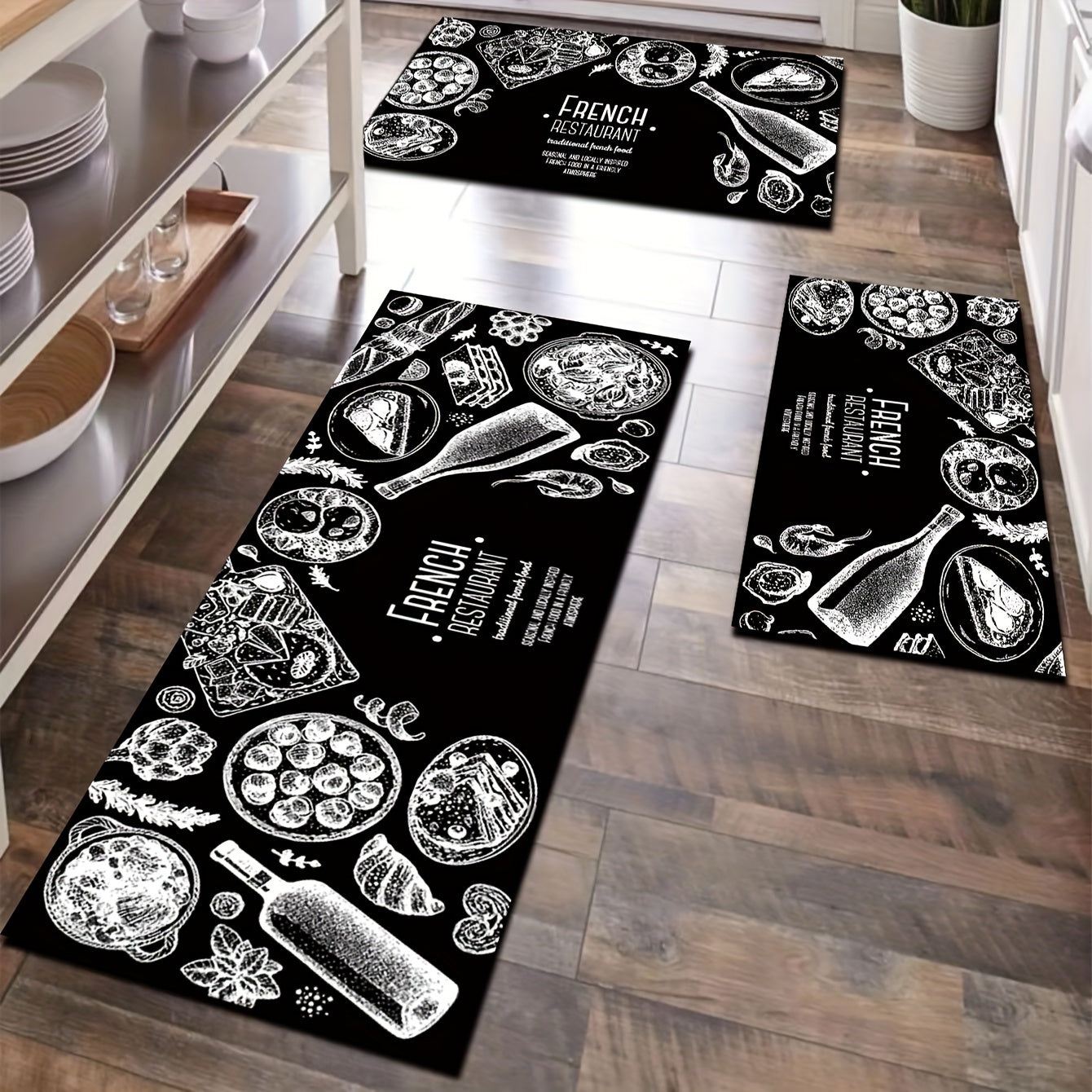 Food Pattern Kitchen Mat Machine Washable Area Rug Polyester Material Carpet