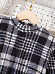Plaid Print Long Sleeve Dress for Girls