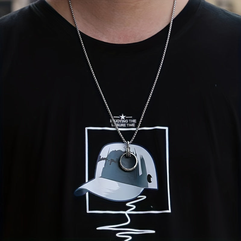 Men's Titanium Steel Ring Pendant Necklace Retro Accessory for Couples