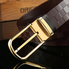 Men's Checkerboard Pattern Cowhide Belt 3 1/4in Width