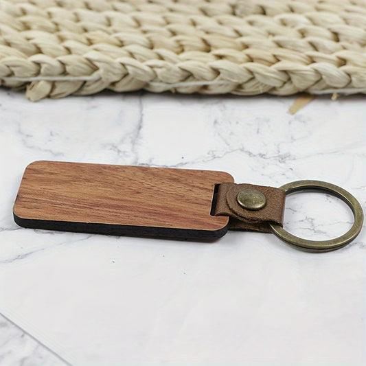 10pcs Rosewood Wooden Keychain Retro PU Leather Backpack Pendant Keychain