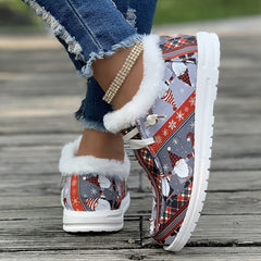 Women's Christmas Snow Boots with Snowflakes & Dwarfs Print