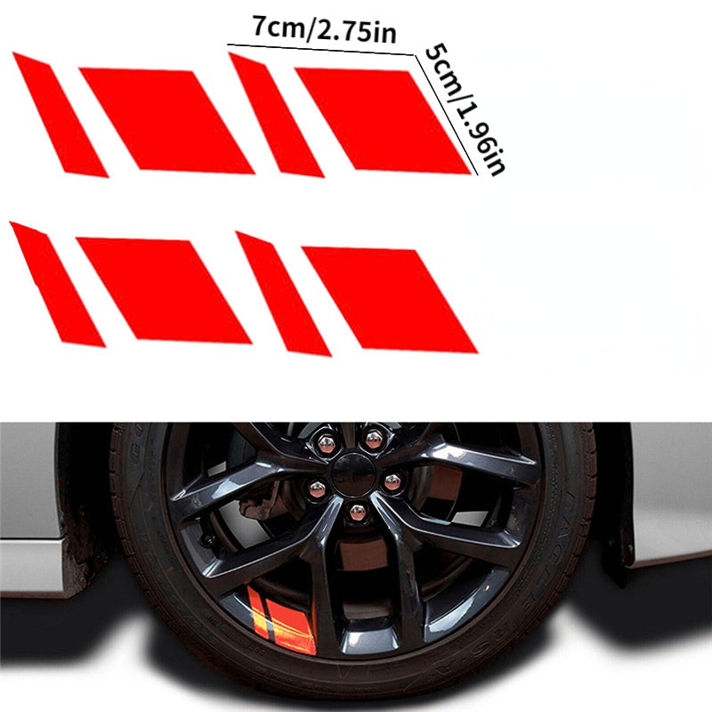 4pcs Reflective Car Wheel Rim Vinyl Decal Sticker Red Auto Accessories