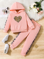 2pcs Girls Leopard print Hoodie And Pants Set