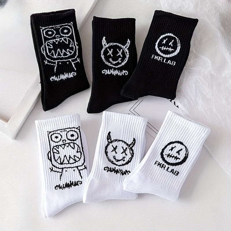 Cartoon Print Socks Comfy & Breathable Women's Stockings