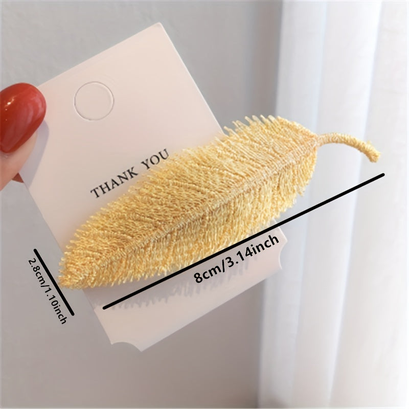 Macaroon Leaf Shaped Hair Clip Embroidered Leaves Decor Hair Clip
