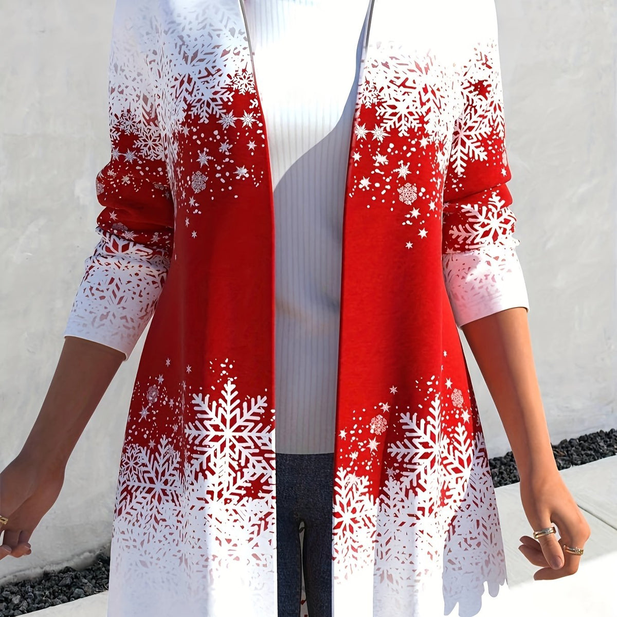  Snowman Print Long Sleeve Cardigan