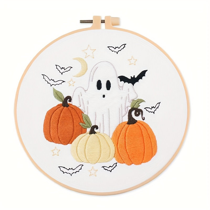 Halloween Embroidery DIY Material Kit - Cat Ghost Bat Witch Pumpkin