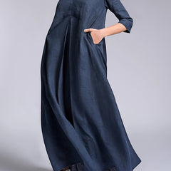  Women's Solid Half Sleeve V Neck Maxi Dress With Pockets