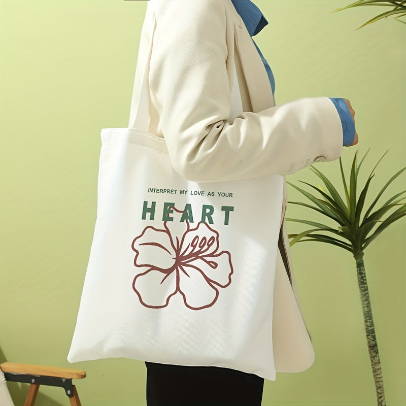 Flower Print Canvas Tote Bag Large Travel Beach Shoulder Bag