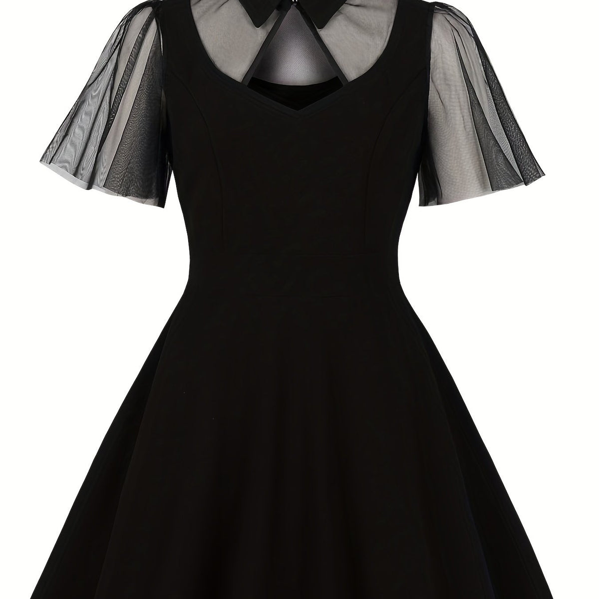  Women's Semi Sheer Polo Neck Dress